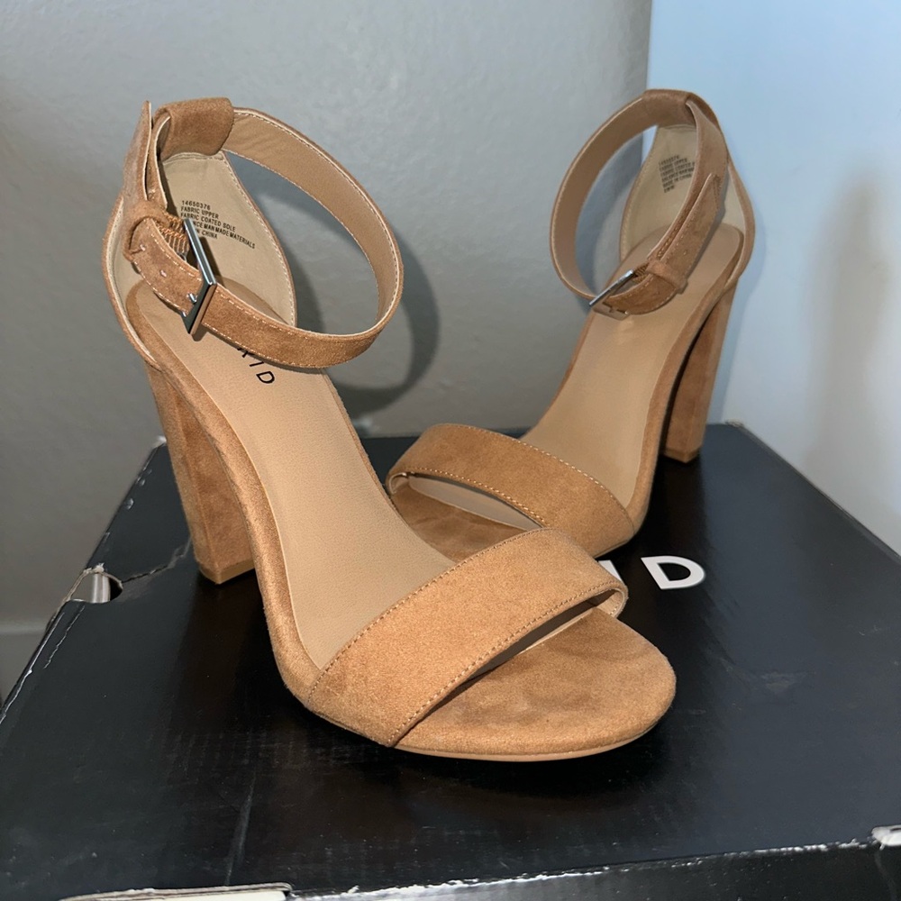 Aldo Camel Suede Ankle Strap Heels